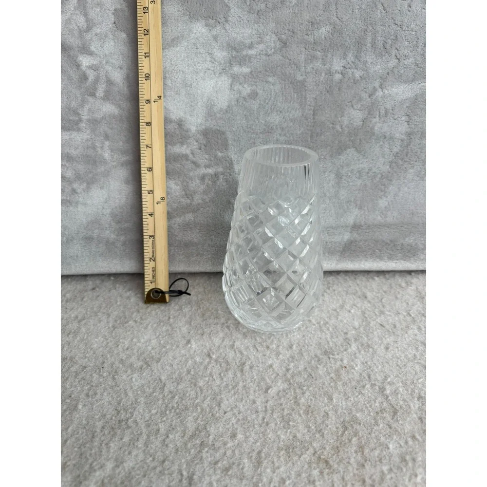 Vintage Cut Glass Diamond Pattern Tapered Floral Vase 7 Inch Clear Regency Style